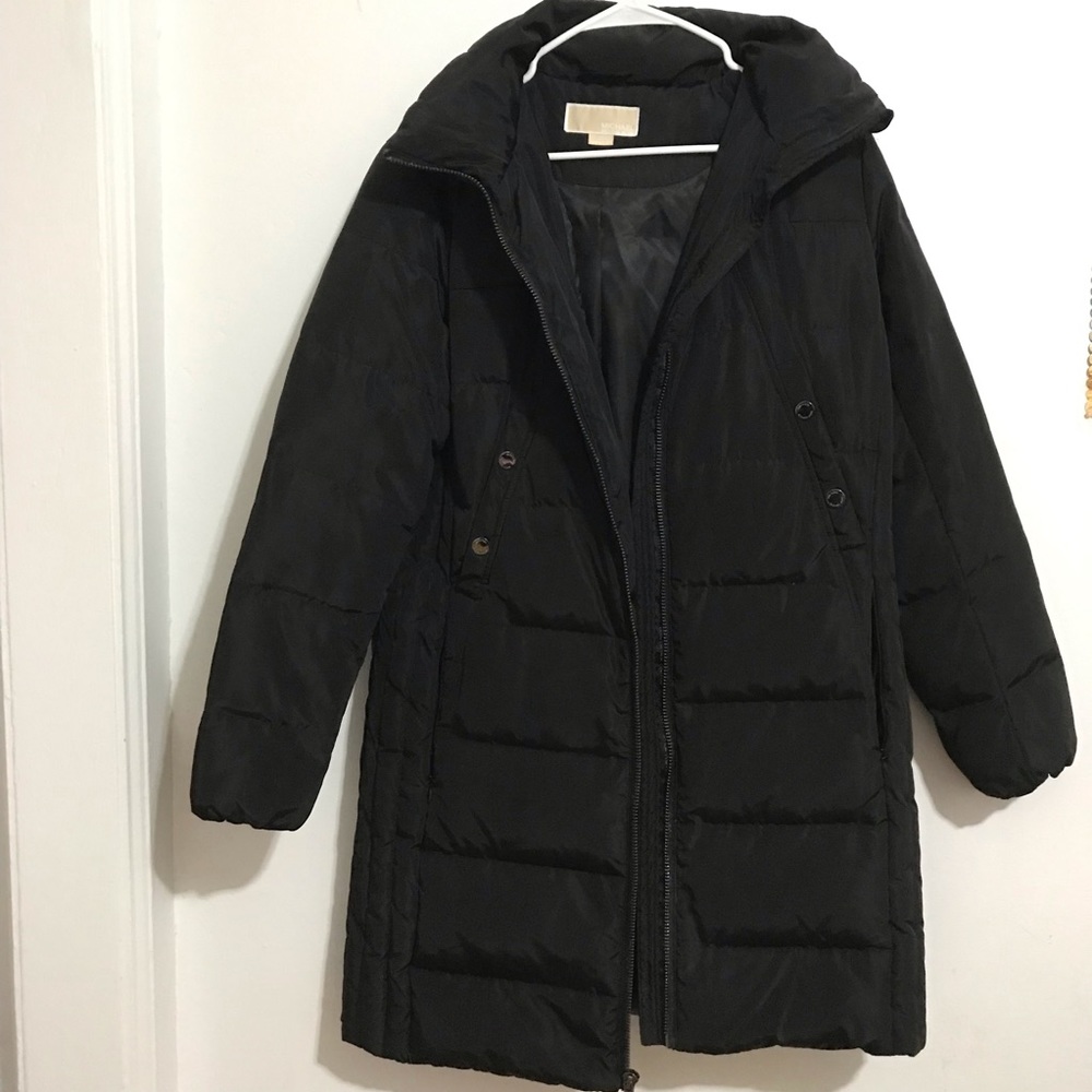 Women’s Michael Kors Black Long Winter Coat with Pockets and Hood Size S Jacket